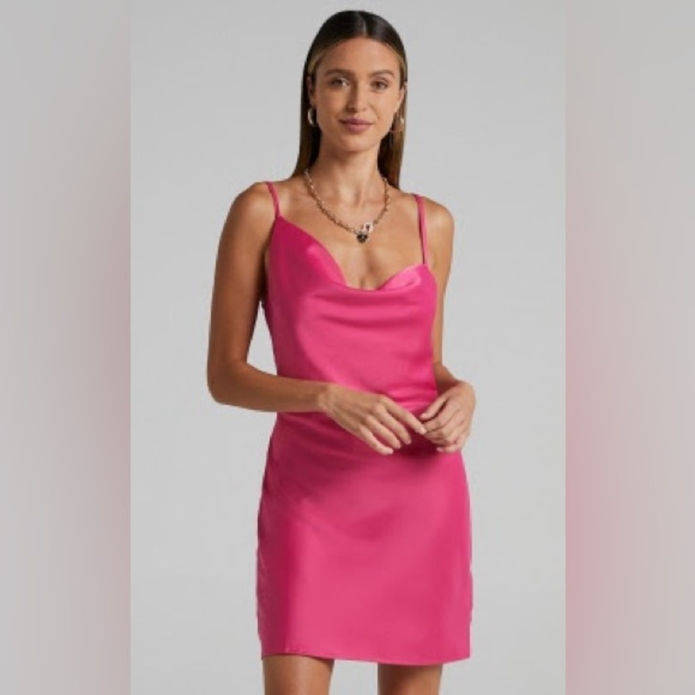 Showpo Satin Asymmetrical Slip Mini Dress